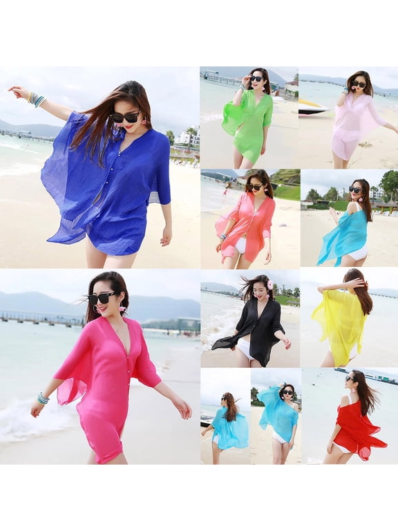 Women's Chiffon Beach Kimono Cardigan Style Shawl Lightweight Summer Wrap Cover Up for Swimwear