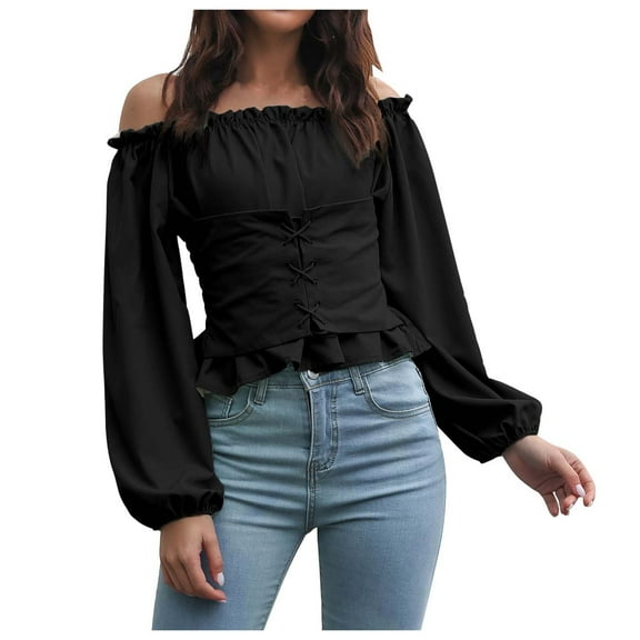 Women's Chiffon Blouse Off Shoulder Long Sleeve Tie Front Solid Color Elegant Top Casual Comfortable Shirt