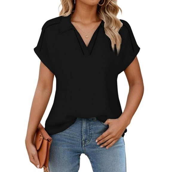 Women's Chiffon Blouses Short Sleeve Office Work Dress Shirts Business Casual Tops