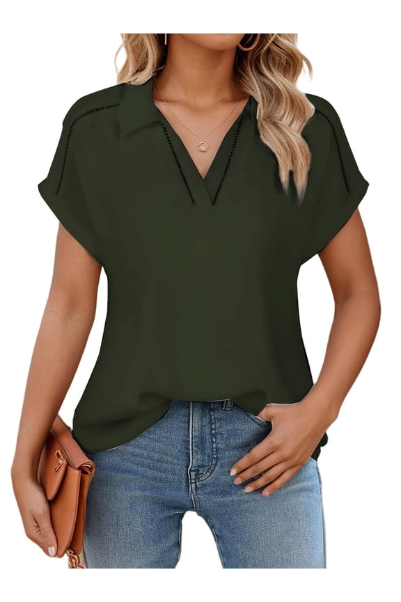 Women's Chiffon Blouses Short Sleeve Office Work Dress Shirts Business Casual Tops