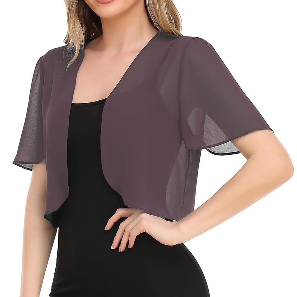 Women s Chiffon Bolero Short Sleeve Festive Wedding Bolero Jacket 2XL Violet Walmart
