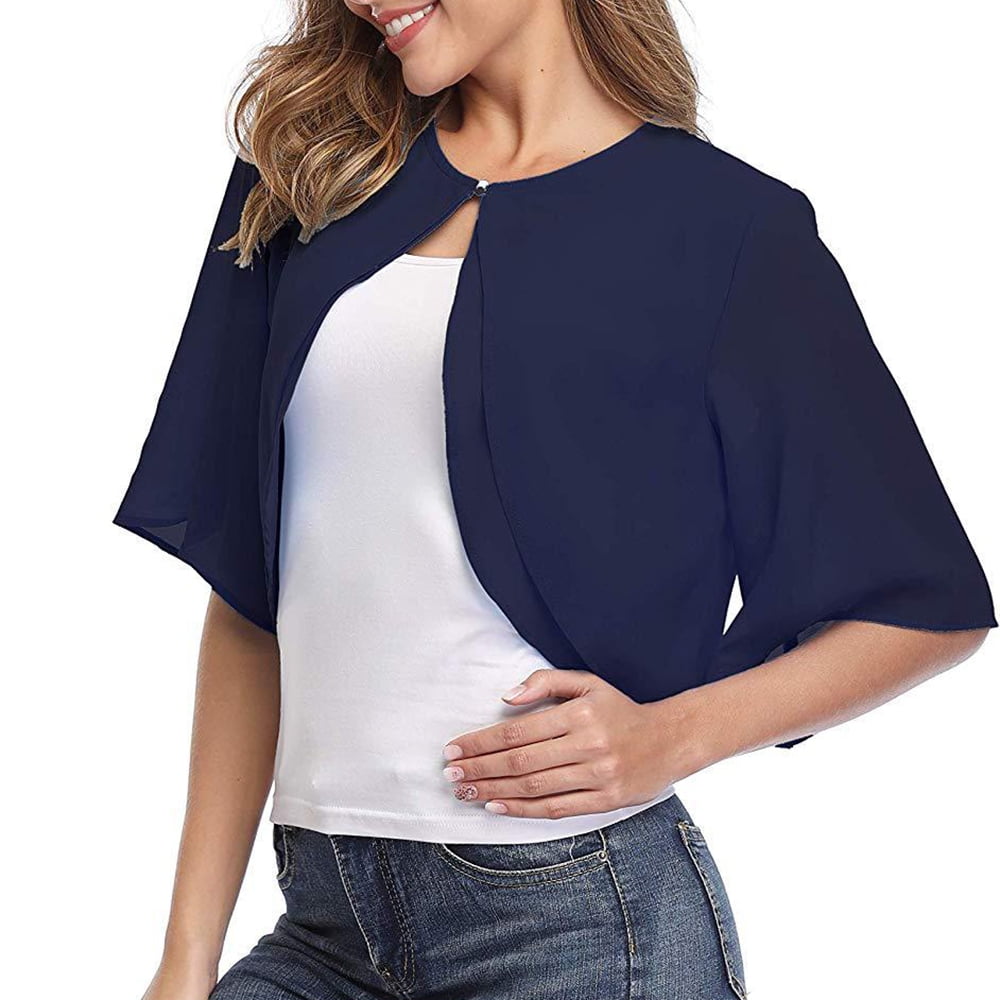 Women s Chiffon Bolero Summer Short Shoulder Jacket Lightweight Festive Bolero Jacket for Sleeveless Dresses XL Blue Walmart