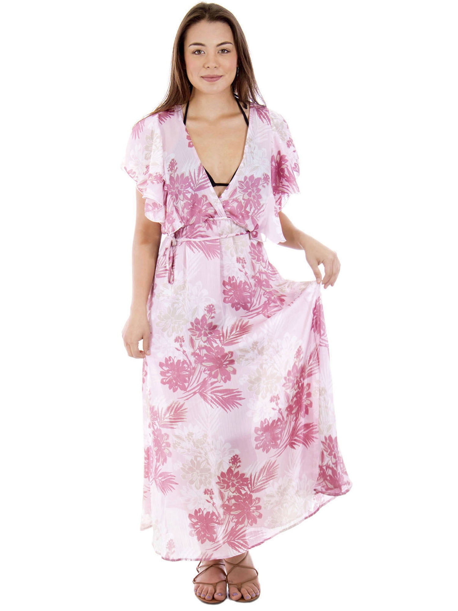 Women's Chiffon Cap Sleeves V-neck Long Dress, Rosalinda, XL - Walmart.com