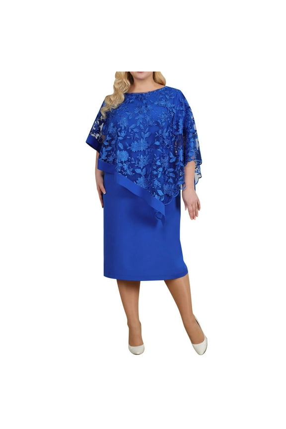 Women's Chiffon Cape Dress Knee Length Evening Dress With Overlay