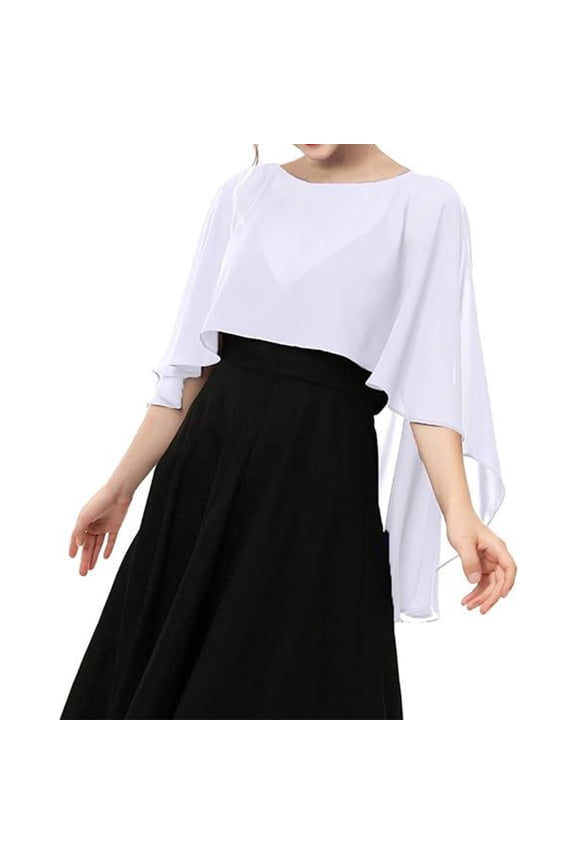 Women's Chiffon Capelet Shawl Formal Evening Dress Wrap Lightweight Wedding Cover Up White One Size