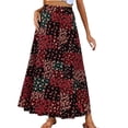 thumbnail image 1 of Women's Chiffon Elastic High Waist Pleated A Line Flared Maxi Skirts Boho Fall Elastic Waisted Pleated A Line Long Skirt Red L, 1 of 4