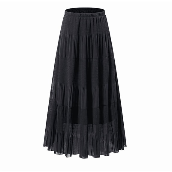 Women's Chiffon Elastic High Waist Pleated A-Line Flared Maxi Skirts