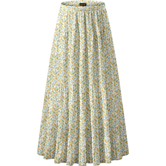 Women's Chiffon Elastic High Waist Pleated A-Line Flared Maxi Skirts