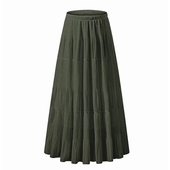 Women's Chiffon Elastic High Waist Pleated A-Line Flared Maxi Skirts