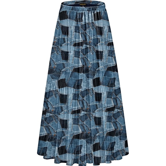 Women's Chiffon Elastic High Waist Pleated A-Line Flared Maxi Skirts