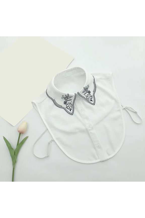 Women's Chiffon Embroidered Detachable Collar, Elegant False Shirt Collar, Adjustable Tie Closure, Lightweight Blouse Accessory, Versatile Layering Piece, Embroidered Neckline - White