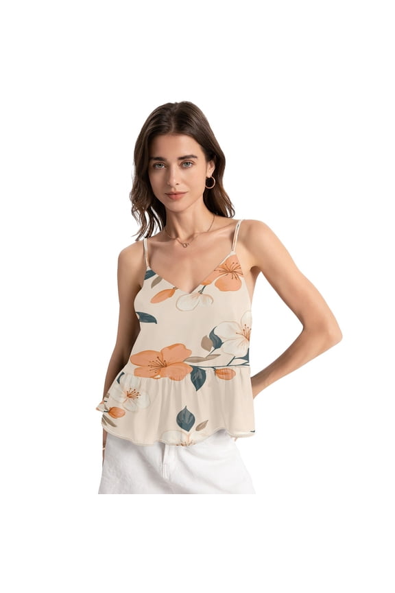 Women's Chiffon Halter Top - Lightweight, Breathable, Adjustable Design for Various Occasions,A Orange Blossom Pattern