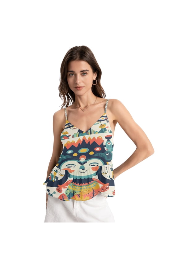 Women's Chiffon Halter Top - Lightweight, Breathable, Adjustable Design for Various Occasions，A Whimsical Pattern