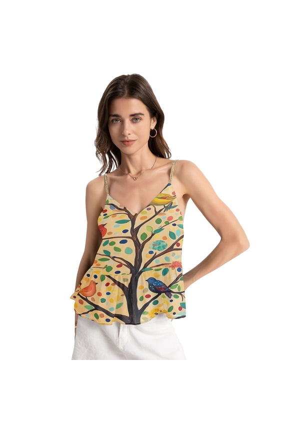Women's Chiffon Halter Top - Lightweight, Breathable, Adjustable Design for Various Occasions,Birds