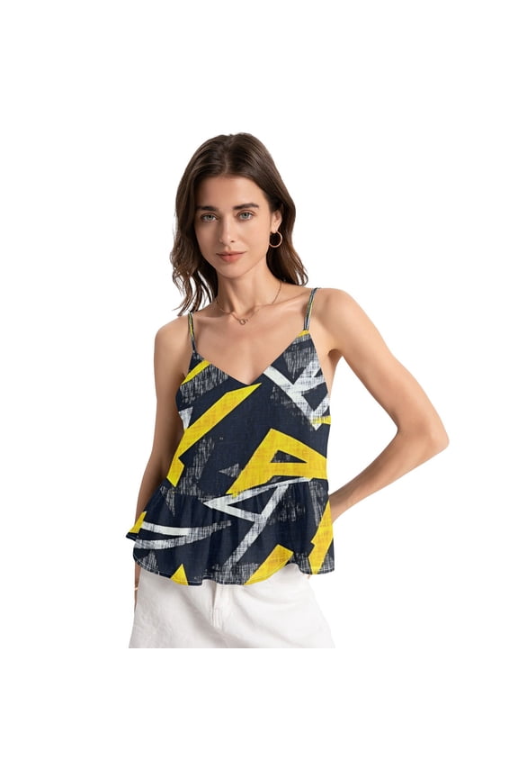 Women's Chiffon Halter Top - Lightweight, Breathable, Adjustable Design for Various Occasions，Black and Yellow Gray