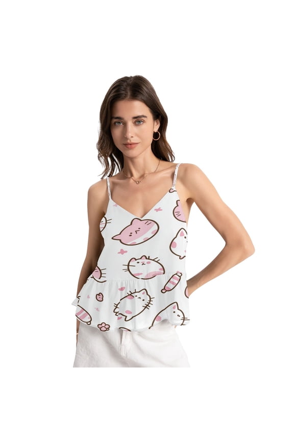 Women's Chiffon Halter Top - Lightweight, Breathable, Adjustable Design for Various Occasions，Cute Pattern