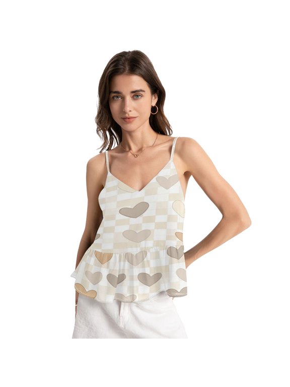 Women's Chiffon Halter Top - Lightweight, Breathable, Adjustable Design for Various Occasions,Gingham Pattern with Hearts
