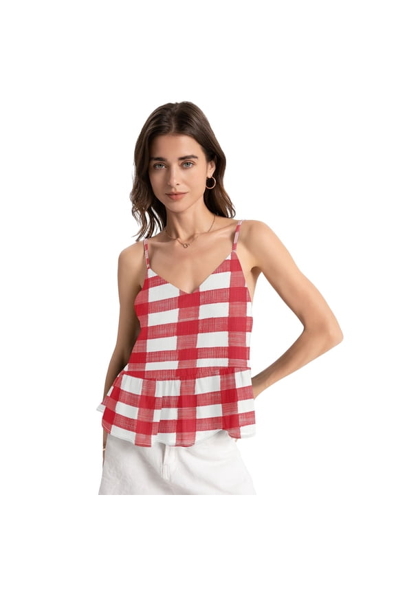 Women's Chiffon Halter Top - Lightweight, Breathable, Adjustable Design for Various Occasions,Gingham Pattern