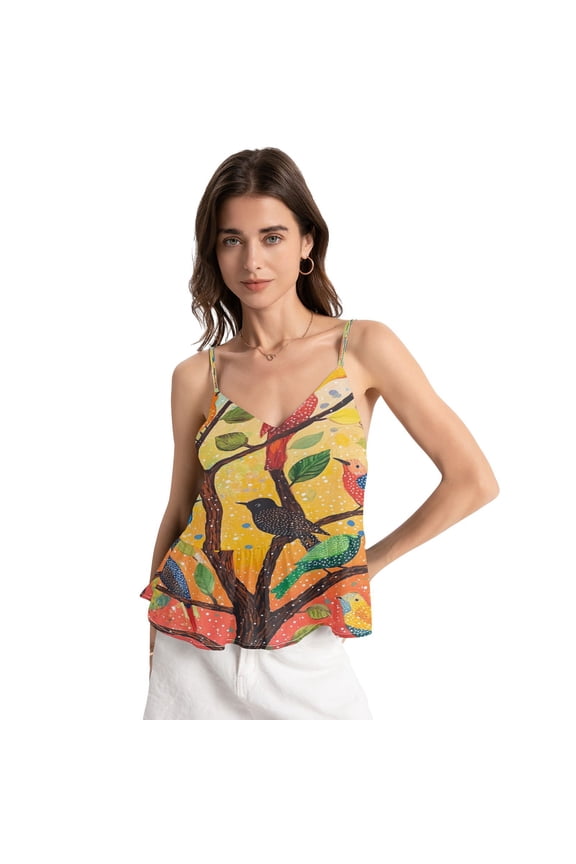 Women's Chiffon Halter Top - Lightweight, Breathable, Adjustable Design for Various Occasions,Many Birds