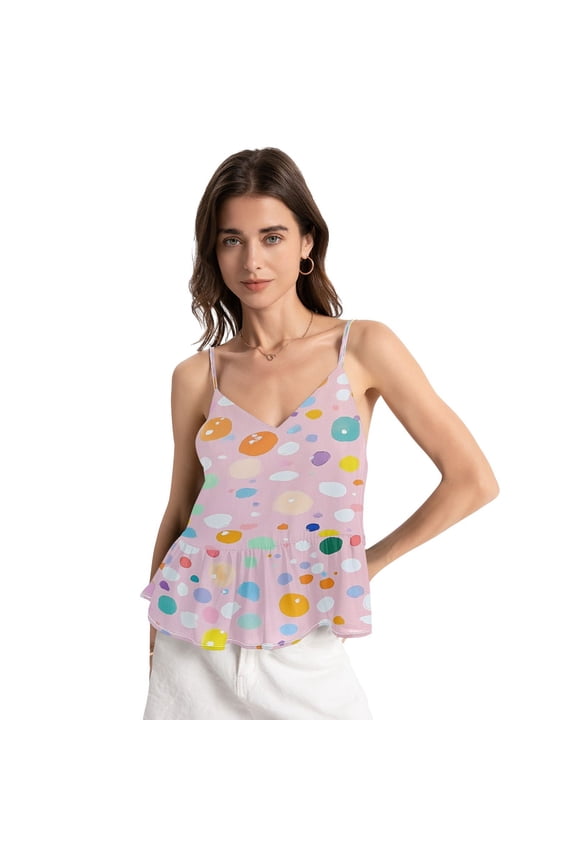 Women's Chiffon Halter Top - Lightweight, Breathable, Adjustable Design for Various Occasions,Many Dots
