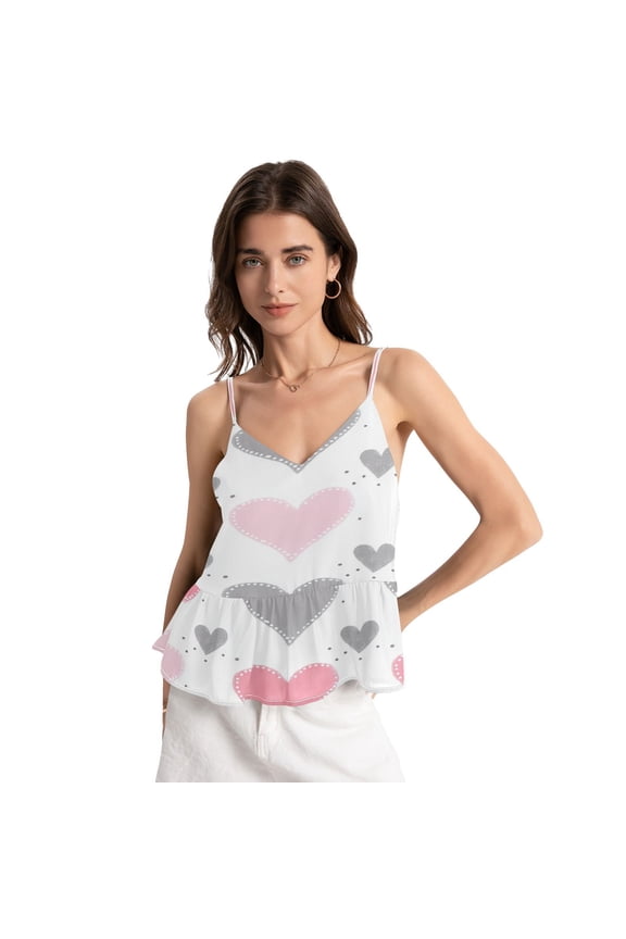 Women's Chiffon Halter Top - Lightweight, Breathable, Adjustable Design for Various Occasions,Pink and Gray Hearts