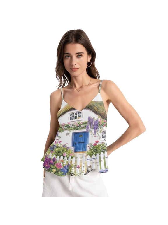 Women's Chiffon Halter Top - Lightweight, Breathable, Adjustable Design for Various Occasions,Thatched Cottage