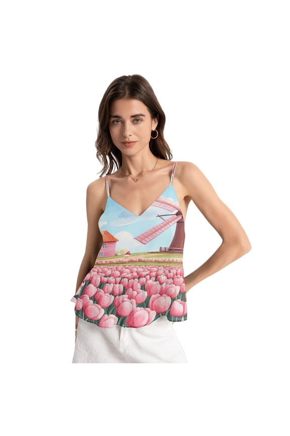 Women's Chiffon Halter Top - Lightweight, Breathable, Adjustable Design for Various Occasions,Tulip