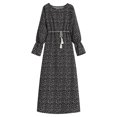 thumbnail image 1 of Women's Chiffon Lantern Sleeve High Waist Pleat Flowy Maxi Dresses Casual Crewneck Dresses Long Sleeve Solid Color Print Belt Party Cocktail Autumn Long Dress, 1 of 6