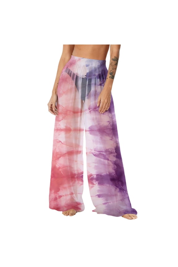 Women's Chiffon Lightweight Sun Protection Beach Pants Cover Pants Wide Leg Bohemian Style Printed Pants Cover Pants with Sun Protection Wide Leg
