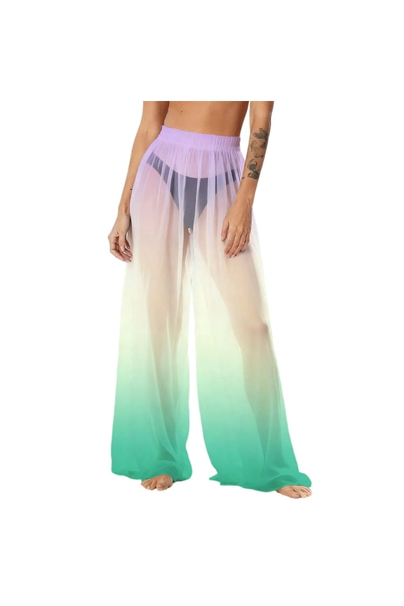 Women's Chiffon Lightweight Sun Protection Beach Pants Cover Pants Wide Leg Bohemian Style Printed Pants Cover Pants with Sun Protection Wide Leg