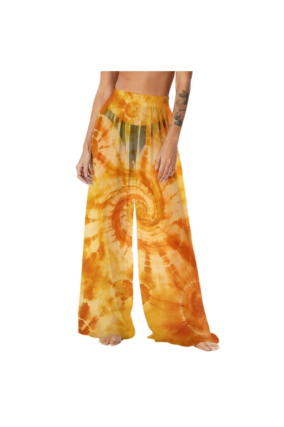 Women's Chiffon Lightweight Sun Protection Beach Pants Cover Pants Wide Leg Bohemian Style Printed Pants Cover Pants with Sun Protection Wide Leg