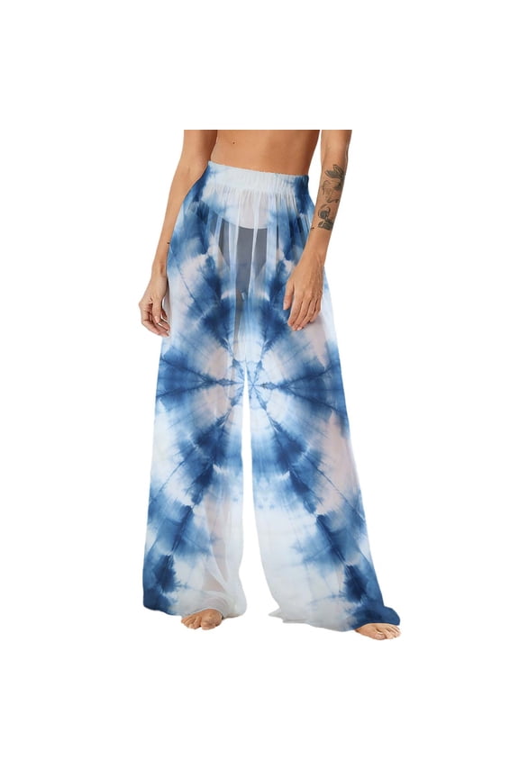 Women's Chiffon Lightweight Sun Protection Beach Pants Cover Pants Wide Leg Bohemian Style Printed Pants Cover Pants with Sun Protection Wide Leg