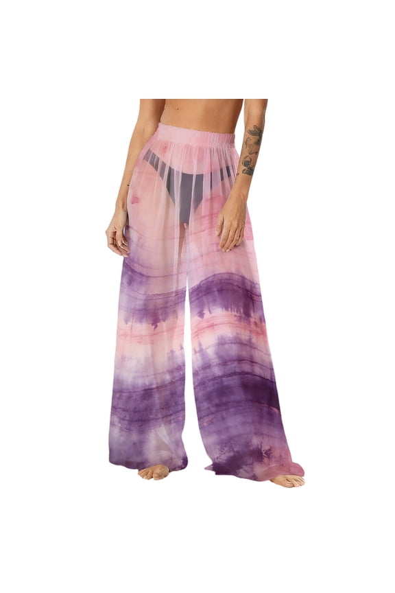 Women's Chiffon Lightweight Sun Protection Beach Pants Cover Pants Wide Leg Bohemian Style Printed Pants Cover Pants with Sun Protection Wide Leg