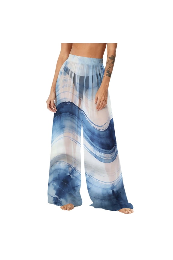 Women's Chiffon Lightweight Sun Protection Beach Pants Cover Pants Wide Leg Bohemian Style Printed Pants Cover Pants with Sun Protection Wide Leg