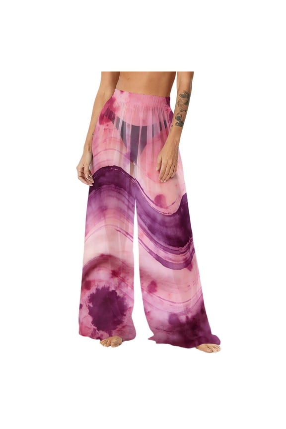 Women's Chiffon Lightweight Sun Protection Beach Pants Cover Pants Wide Leg Bohemian Style Printed Pants Cover Pants with Sun Protection Wide Leg