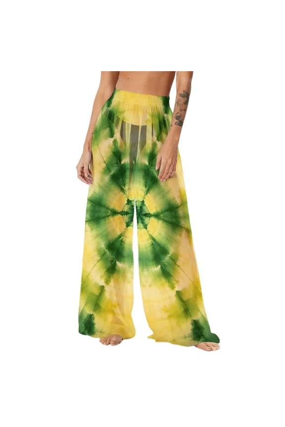 Women's Chiffon Lightweight Sun Protection Beach Pants Cover Pants Wide Leg Bohemian Style Printed Pants Cover Pants with Sun Protection Wide Leg