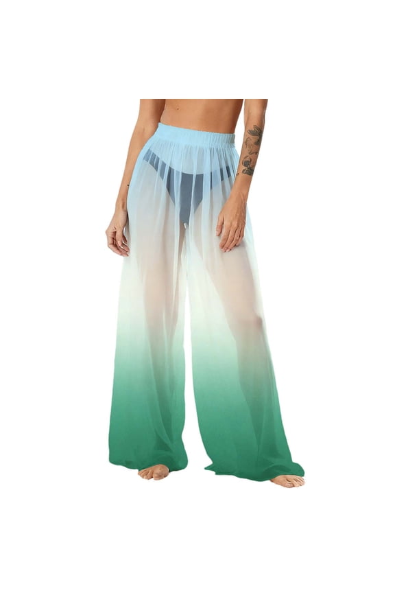 Women's Chiffon Lightweight Sun Protection Beach Pants Cover Pants Wide Leg Bohemian Style Printed Pants Cover Pants with Sun Protection Wide Leg