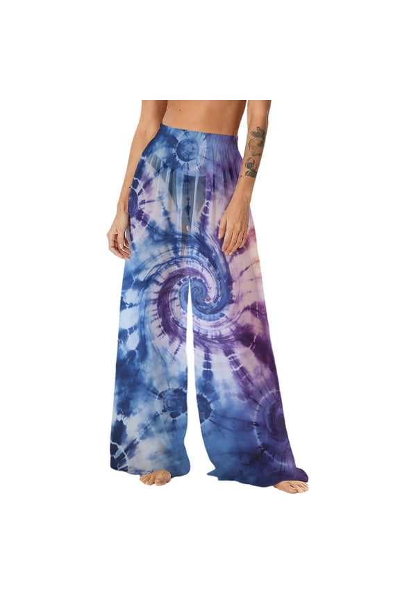 Women's Chiffon Lightweight Sun Protection Beach Pants Cover Pants Wide Leg Bohemian Style Printed Pants Cover Pants with Sun Protection Wide Leg