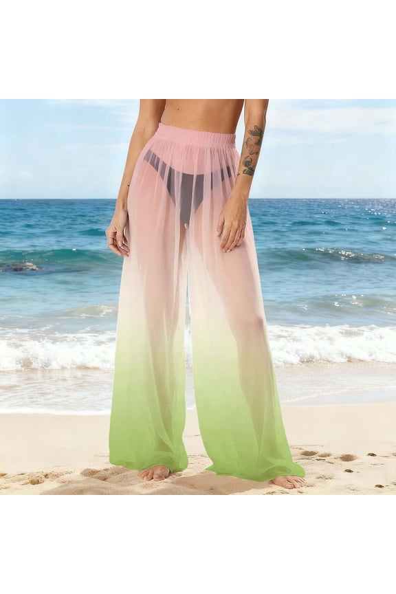 Women's Chiffon Lightweight Sun Protection Beach Pants Cover Pants Wide Leg Bohemian Style Printed Pants Cover Pants with Sun Protection Wide Leg