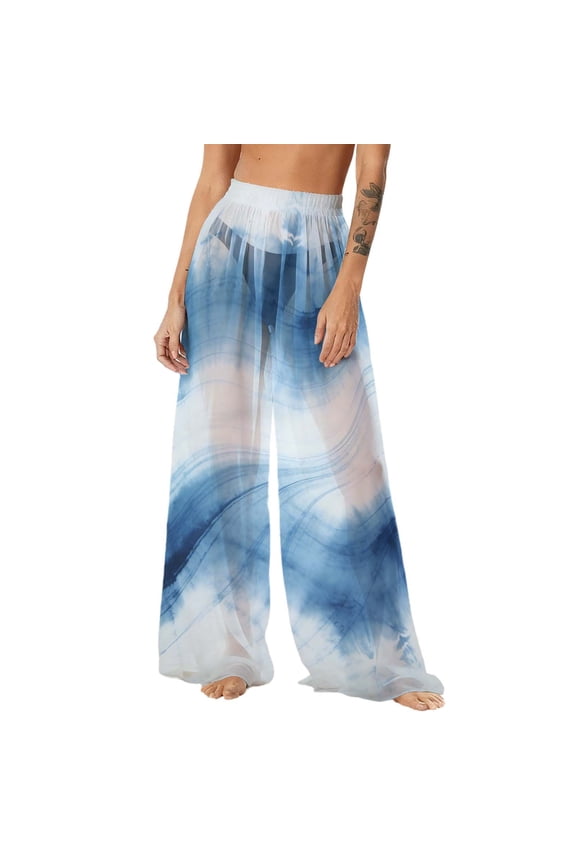 Women's Chiffon Lightweight Sun Protection Beach Pants Cover Pants Wide Leg Bohemian Style Printed Pants Cover Pants with Sun Protection Wide Leg
