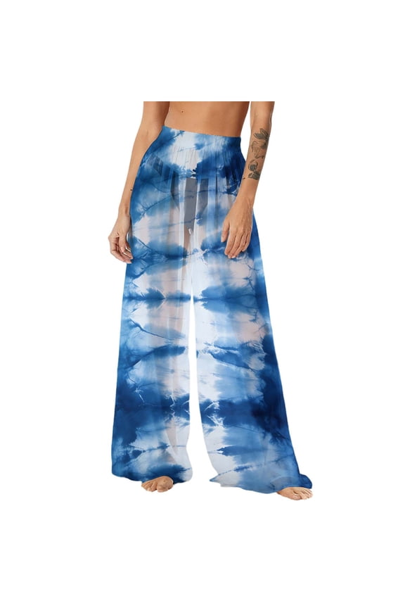 Women's Chiffon Lightweight Sun Protection Beach Pants Cover Pants Wide Leg Bohemian Style Printed Pants Cover Pants with Sun Protection Wide Leg