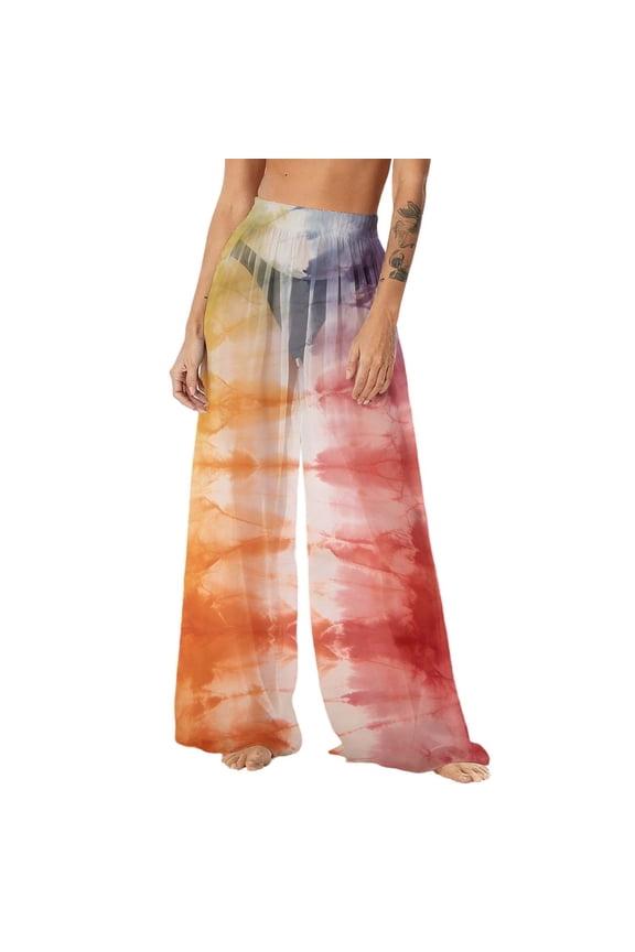 Women's Chiffon Lightweight Sun Protection Beach Pants Cover Pants Wide Leg Bohemian Style Printed Pants Cover Pants with Sun Protection Wide Leg