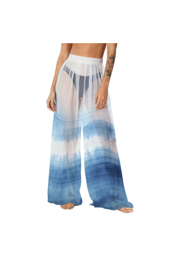 Women's Chiffon Lightweight Sun Protection Beach Pants Cover Pants Wide Leg Bohemian Style Printed Pants Cover Pants with Sun Protection Wide Leg