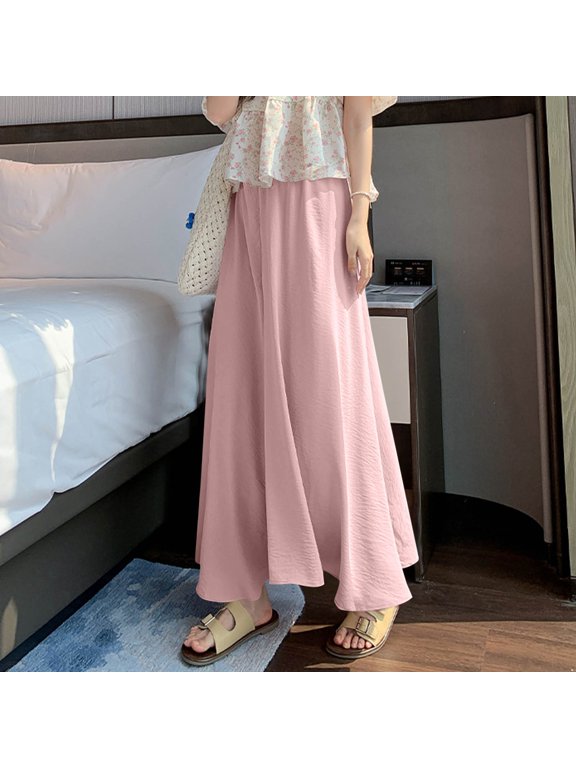 Women's Chiffon Pants Trousers Maxi Culottes Stretch Waistband Full Sweep Leg Drape Resort Beach Vacation Boho Pink L