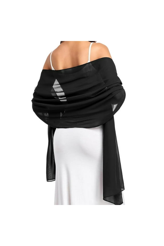 Women's Chiffon Shawl, Elegant Wedding Bridal Shawl for Bride and Bridesmaid, Soft Formal Evening Gown Wrap, Lightweight Scarf for Mother of the Bride and Special Occasions Black