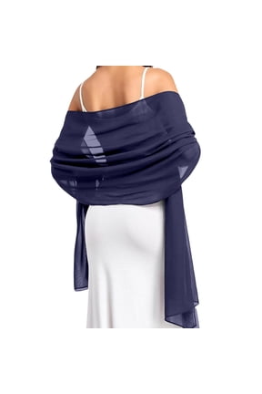 Women's Chiffon Shawl, Elegant Wedding Bridal Shawl for Bride and Bridesmaid, Soft Formal Evening Gown Wrap, Lightweight Scarf for Mother of the Bride and Special Occasions Navy