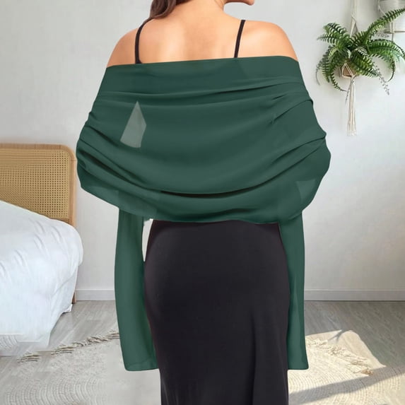 Women's Chiffon Shawl for Wedding and Formal Events, Soft Bridal Shawl with Elegant Drape, Large Evening Gown Wrap for Bride and Bridesmaids, Lightweight Scarf for Special Occasions Green