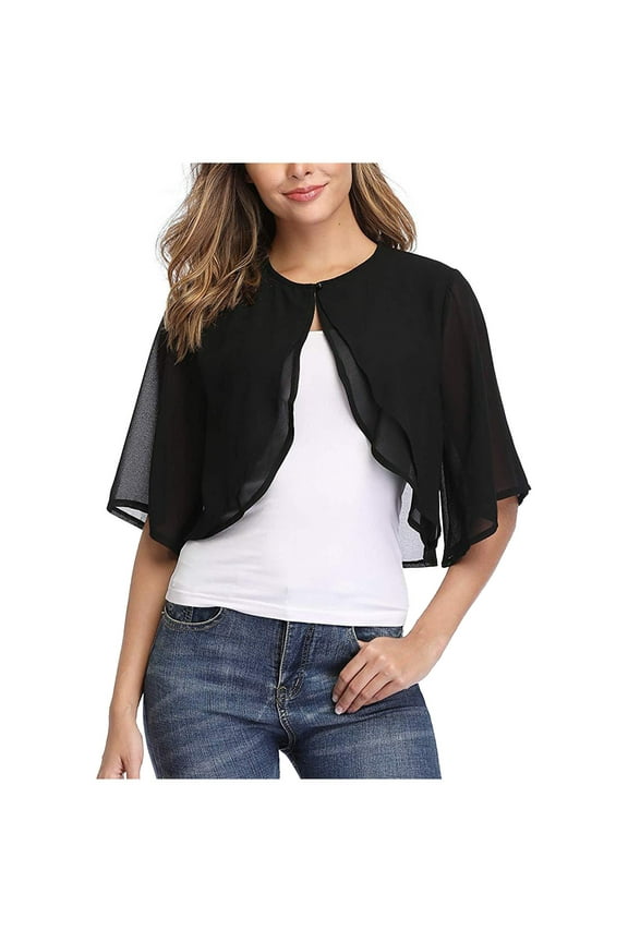 Women's Chiffon Shawl Wraps Sheer Shrug Bridal Capelet Wedding Cape Lady Blouse Top Cardigan Bolero Flapper Cover Up