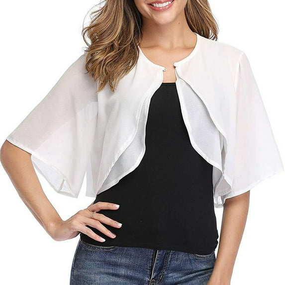 Women's Chiffon Shawl Wraps Sheer Shrug Bridal Capelet Wedding Cape Lady Blouse Top Cardigan Bolero Flapper Cover Up