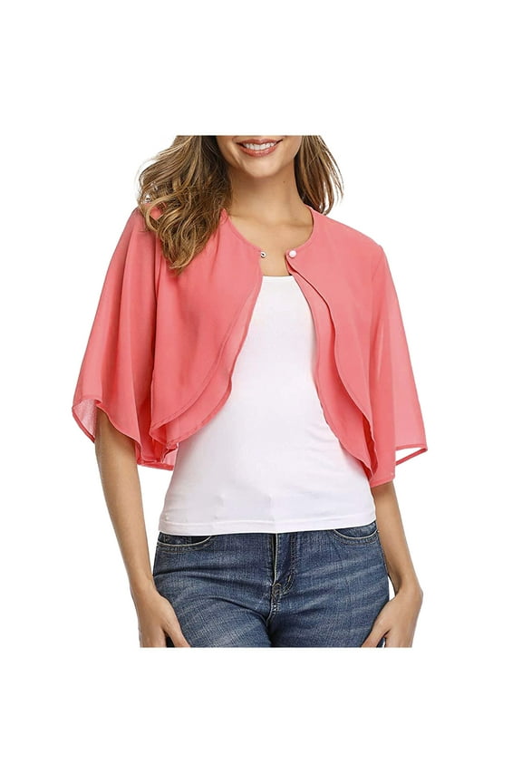 Women's Chiffon Shawl Wraps Sheer Shrug Bridal Capelet Wedding Cape Lady Blouse Top Cardigan Bolero Flapper Cover Up
